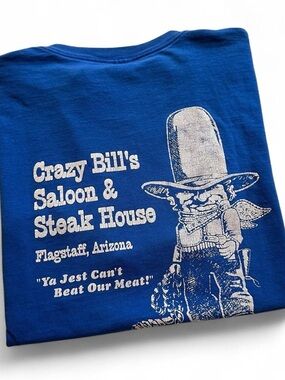 Vintage 90s Crazy Bill’s Steakhouse flagstaff Arizona Graphic Tee - Blue L